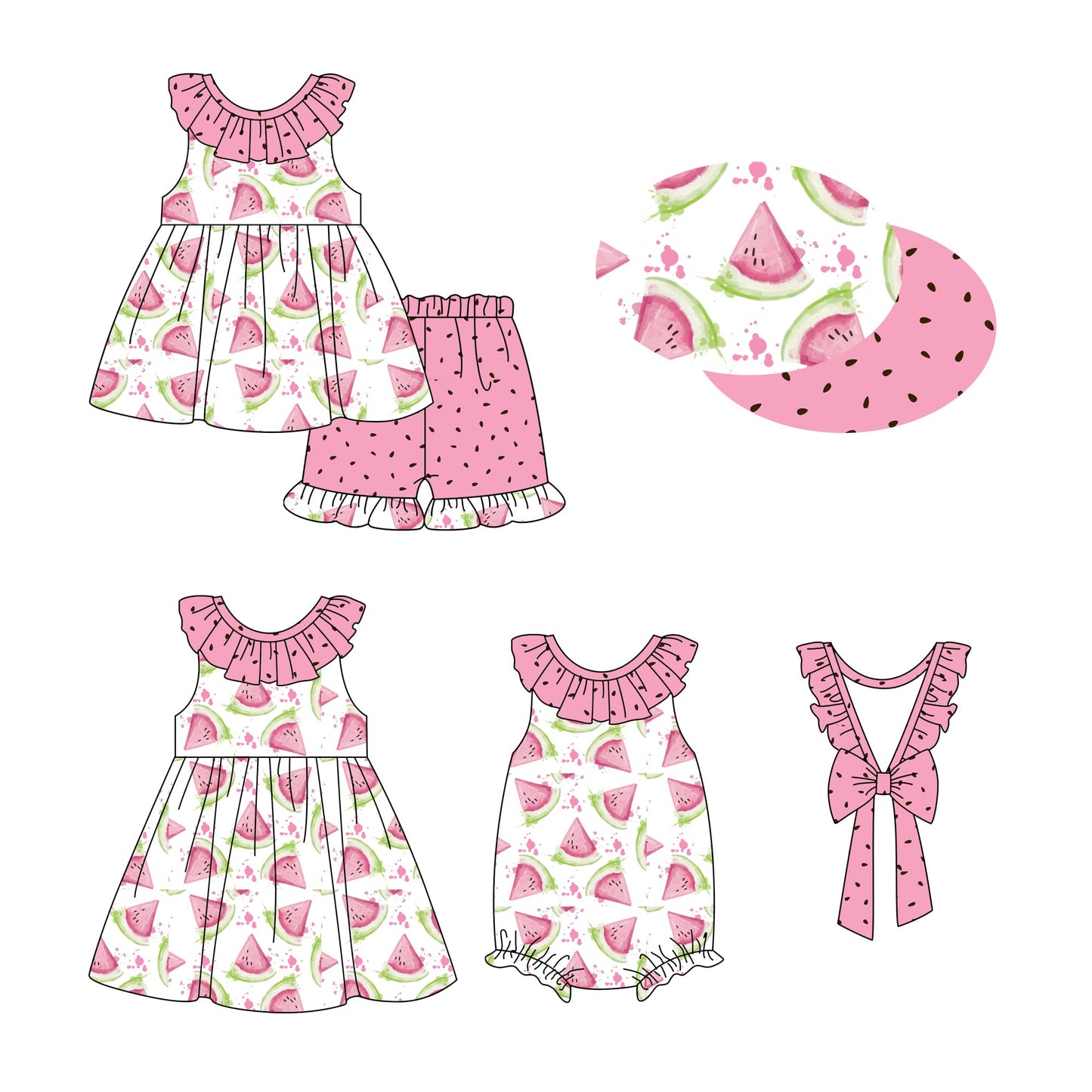 Baby Girl Watermelon Sibling Romper Dress Set ( Moq 5 Each Style ) 1.2