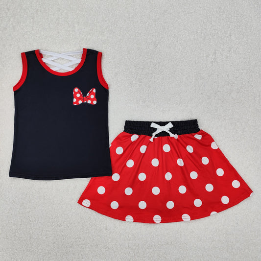 Baby Girl Bow Black Shirt Red Dots Skirt Clothes Set RTS