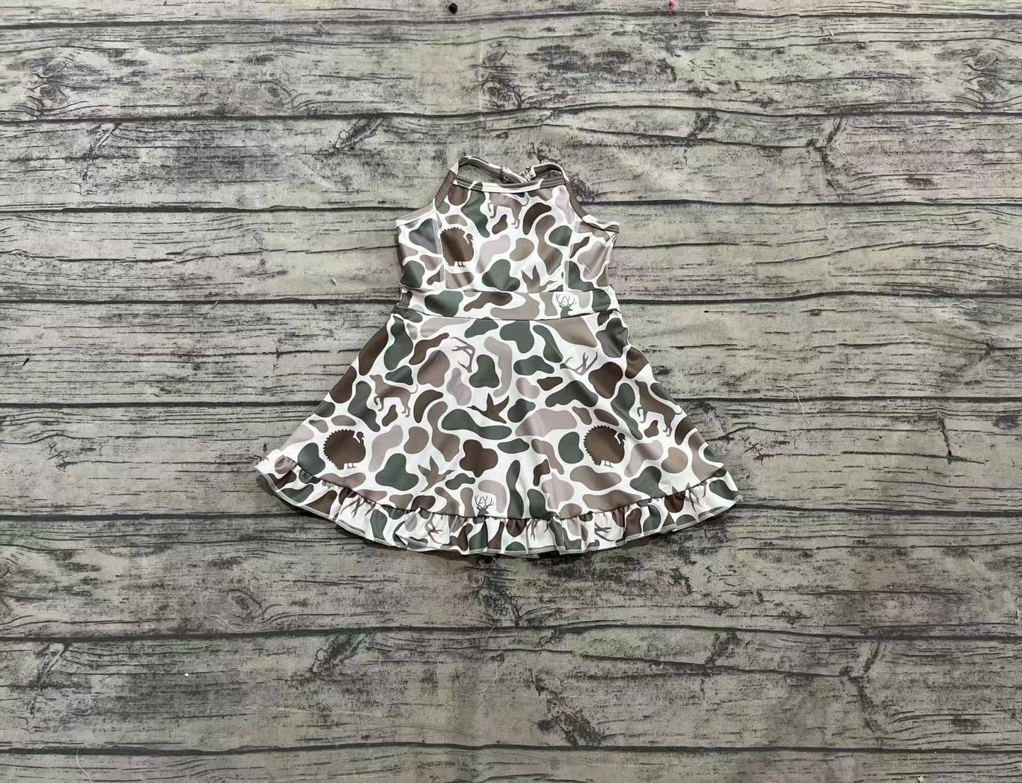 Baby Girl Straps Ducks Deer Dogs Camo Yoga Active Wear Knee Length Dress RTS