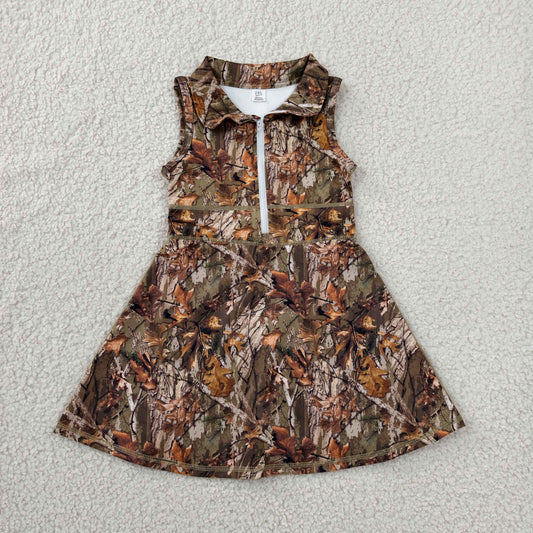 Baby Girl Kids Sleeveless Camo Leaves Sports Dress With Shorts RTS