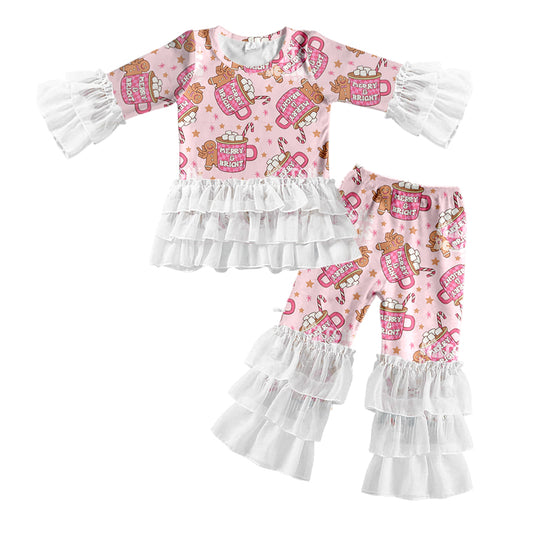 Baby Girl Christmas Gingerbread Cup Tops Lace Pants Set
