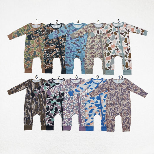 Sibling Boys Infant Long Sleeves Camo Bamboo Zipper Sleeper Romper Clothes RTS