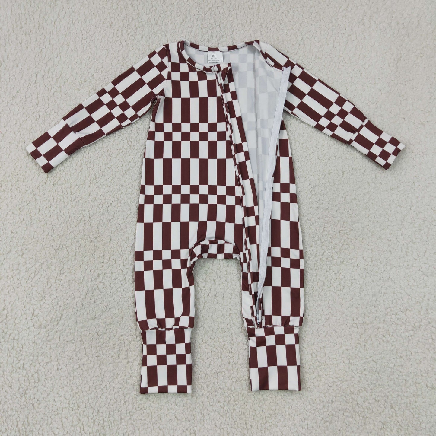 Sibling Baby Boys Kids Long Sleeves Zipper Footie Romper Pajamas Set Checked Clothes RTS