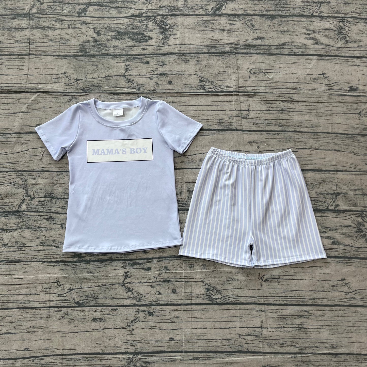 Baby Boys Toddler Short Sleeves Mama's Boy Shirt Blue Stripes Shorts Clothes Set RTS