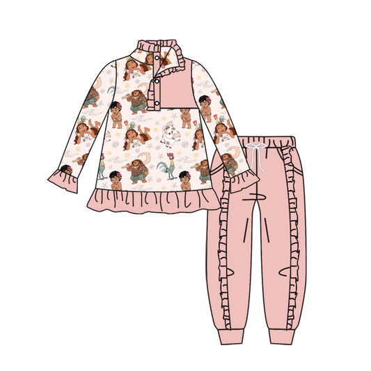 Baby Girl Long Sleeves Cartoon Princess Shirt Pants Clothes Set Moq 5