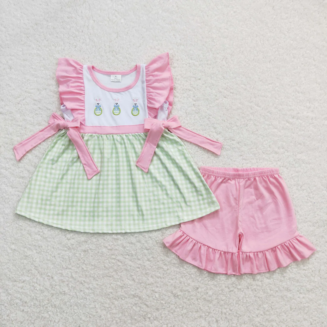 Baby Boy Girl Embroidery Easter Rabbits Sibling Romper Clothes Set