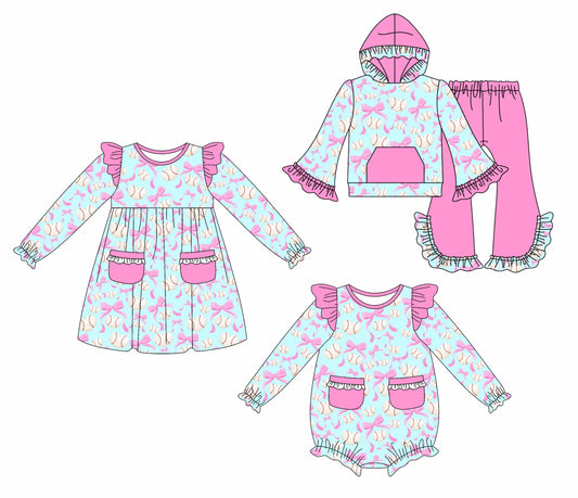 ( Moq 5 Each Style ) Baby Girl Toddler Baseball Bows Sibling Romper Dress Set