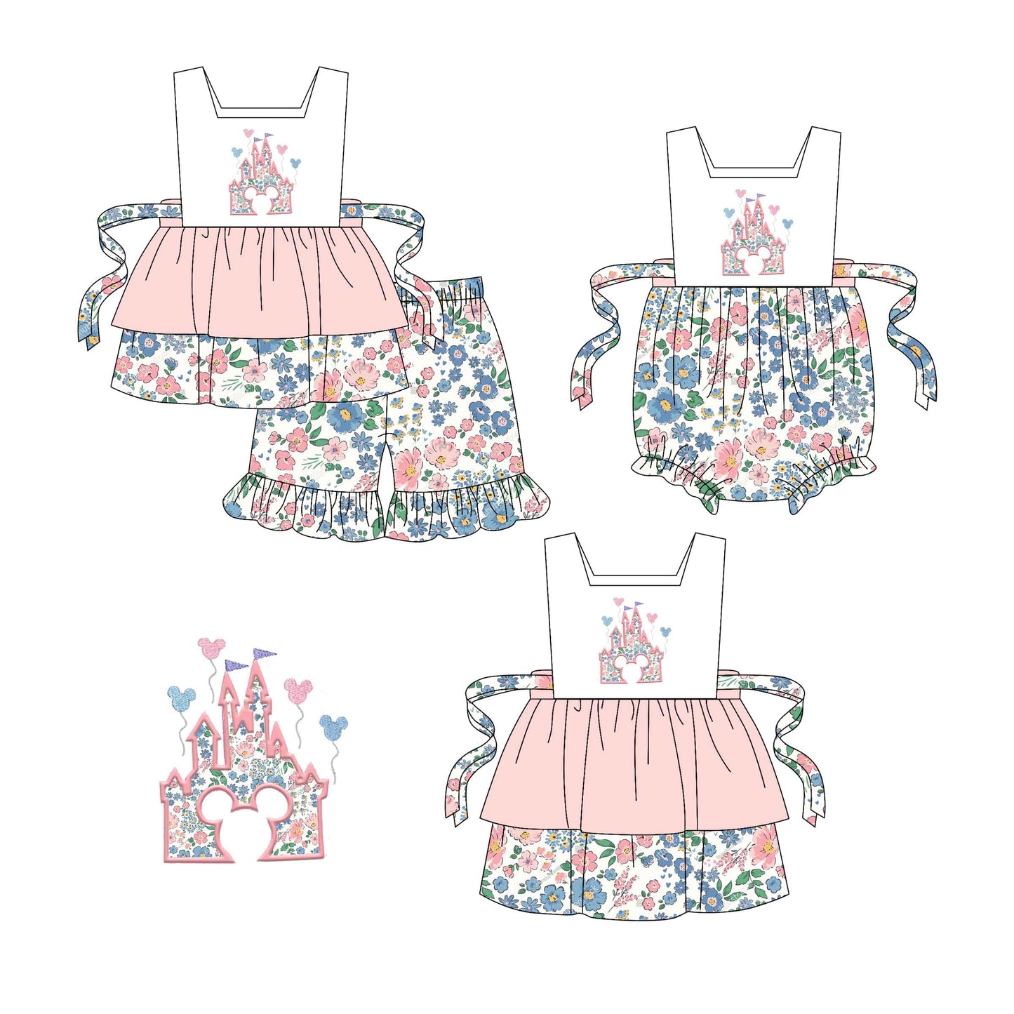Baby Girl Floral Castle Hearts Sibling Romper Dress Set ( Moq 5 Each Style ) 1.21