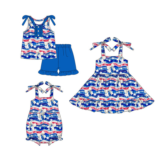 ( Moq 5 Each Style ) Baby Girl Stars 4th Of July Sibling Romper Dress Set 4.17