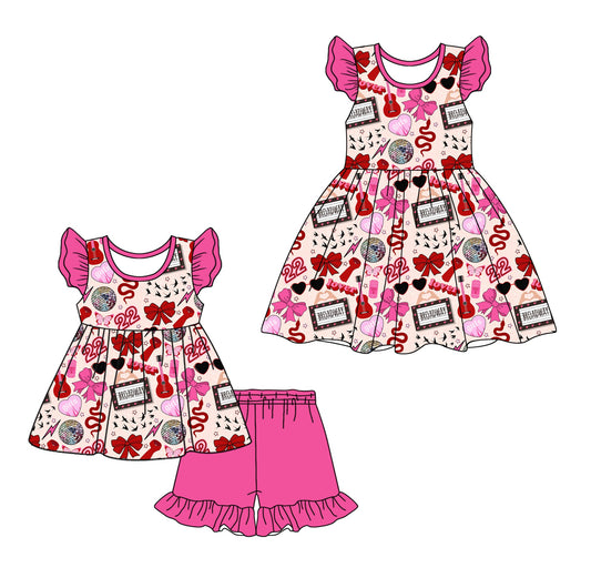 Baby Girl Short Sleeves Bows Hearts Music Sibling Dress Set ( Moq 5 Each Design ) 12.13