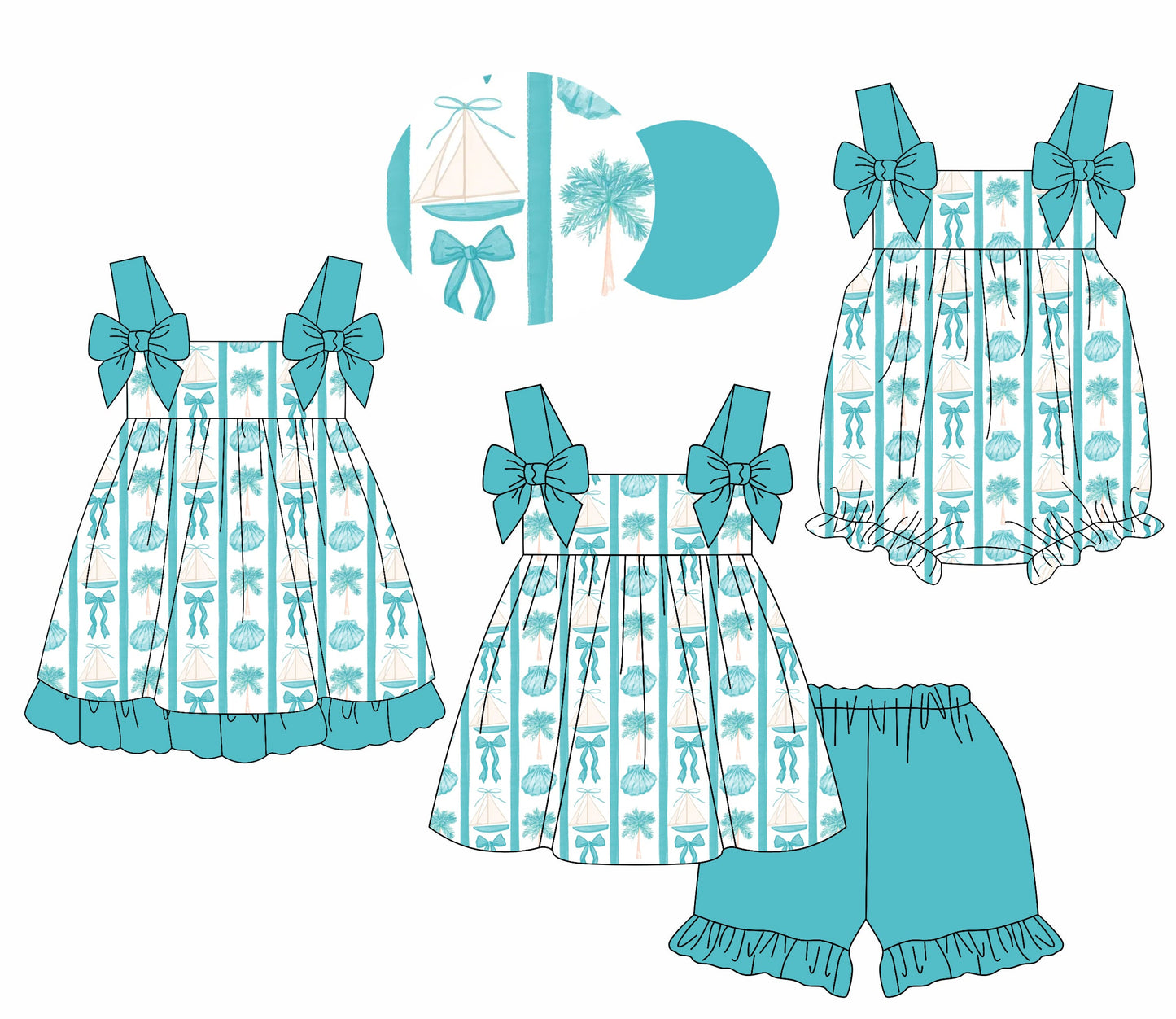 Baby Girl Straps Bows Boats Sibling Romper Dress Set ( Moq 5 Each Style ) 3.31