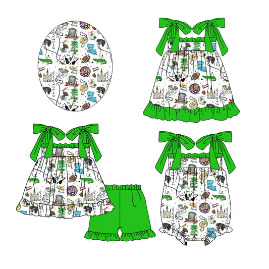 Baby Girl Green Straps Football Sibling Romper Dress Set ( Moq 5 Each Design ) 12.14