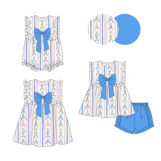 Baby Girl Floral Stripes Bows Sibling Romper Dress Set ( Moq 5 Each Style ) 3.14