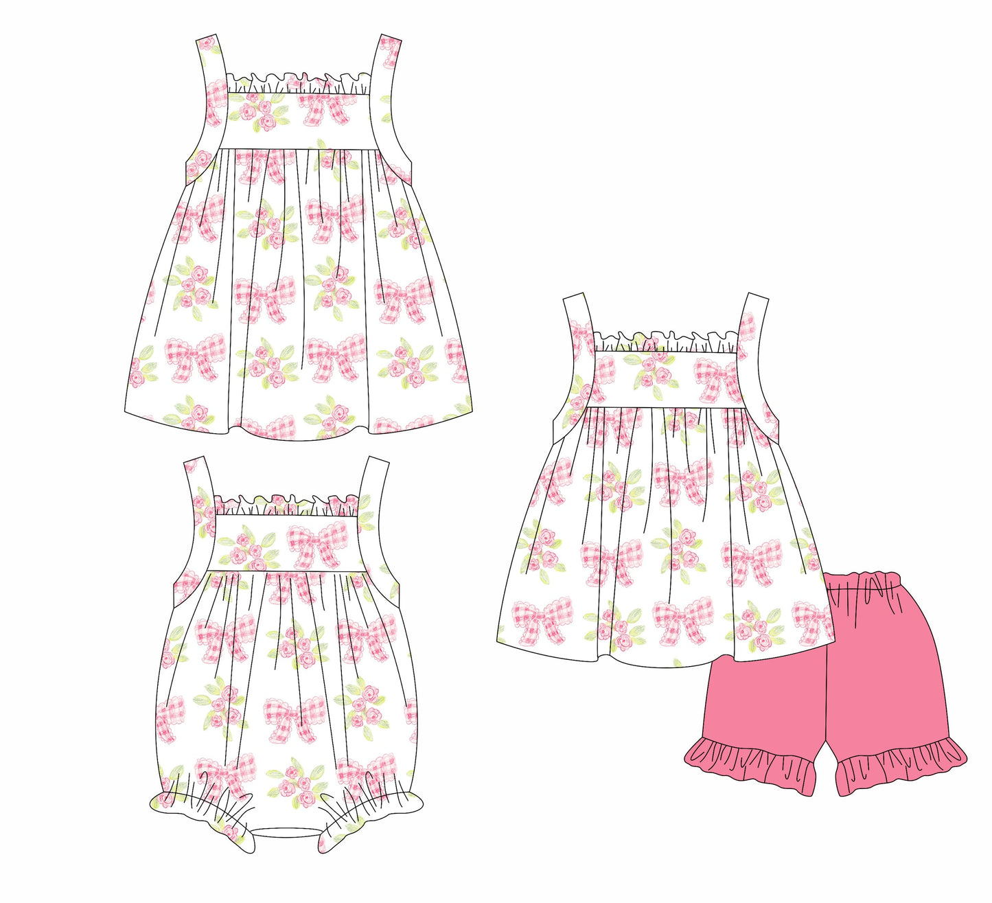 Baby Girl Bows Flower Sibling Romper Dress Set ( Moq 5 Each Style ) 1.18