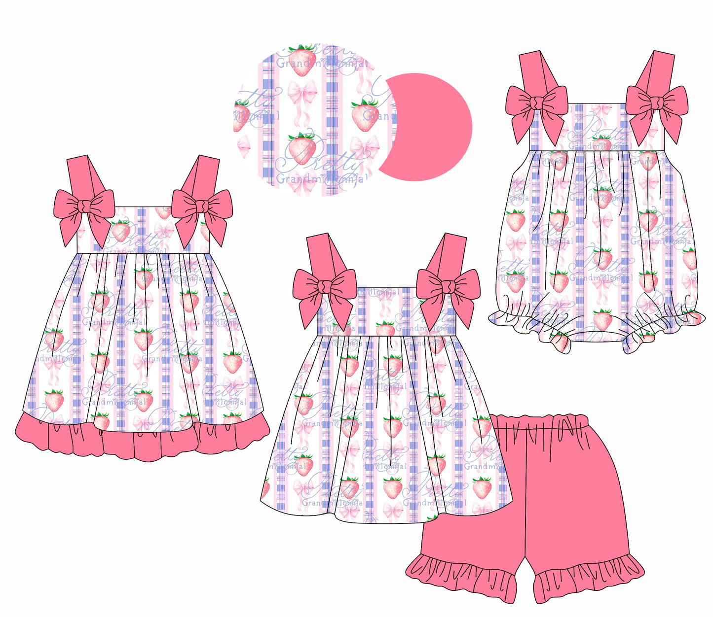 Baby Girl Bows Strawberry Straps Sibling Romper Dress Set ( Moq 5 Each Style ) 1.23
