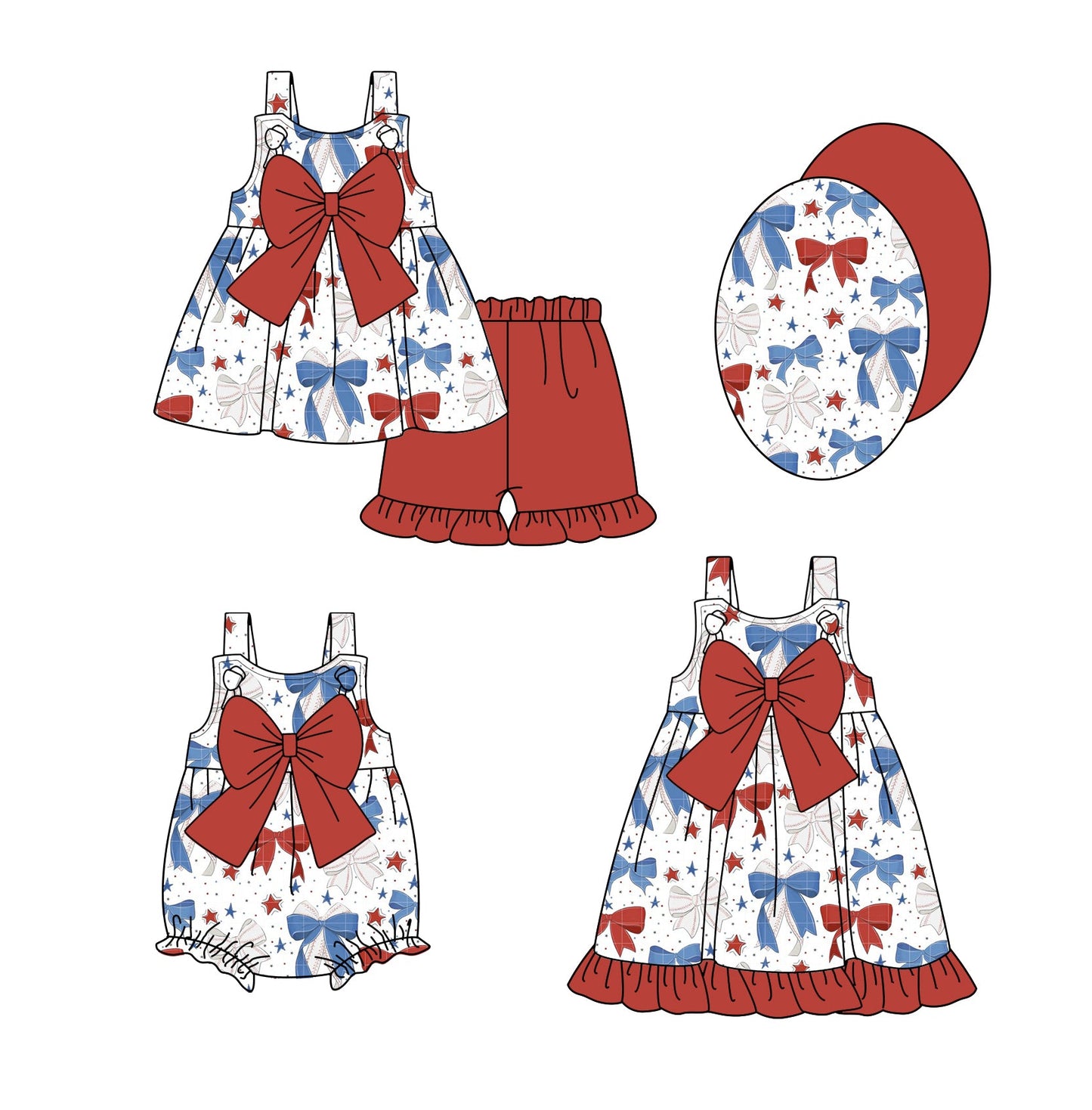 Baby Girl July 4th Bows Sibling Romper Dress Set ( Moq 5 Each Style ) 1.7