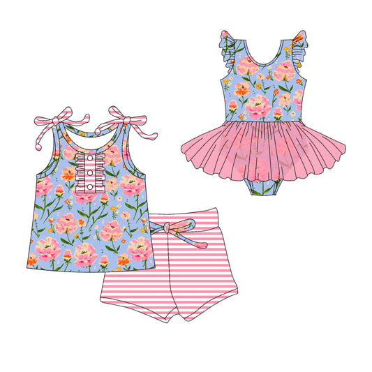 Baby Girl Flower Stripes Sibling Tulle Romper Dress Set ( Moq 5 Each Style ) 3.10