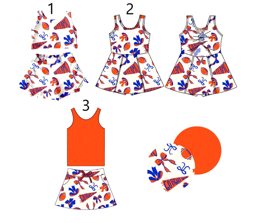 Baby Girl Cheer Football Bows Orange Sibling Dress Set ( Moq 5 Each Style ) 1.16