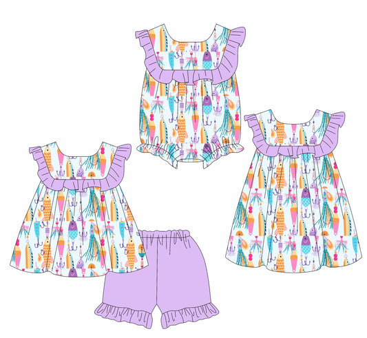Baby Girl Short Sleeves Fishing Sibling Romper Dress Set ( Moq 5 Each Style ) 3.21