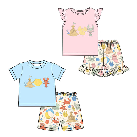 Baby Boy Girl Short Sleeves Beach Crawfish Sibling Set ( Moq 5 Each Style ) 4.1