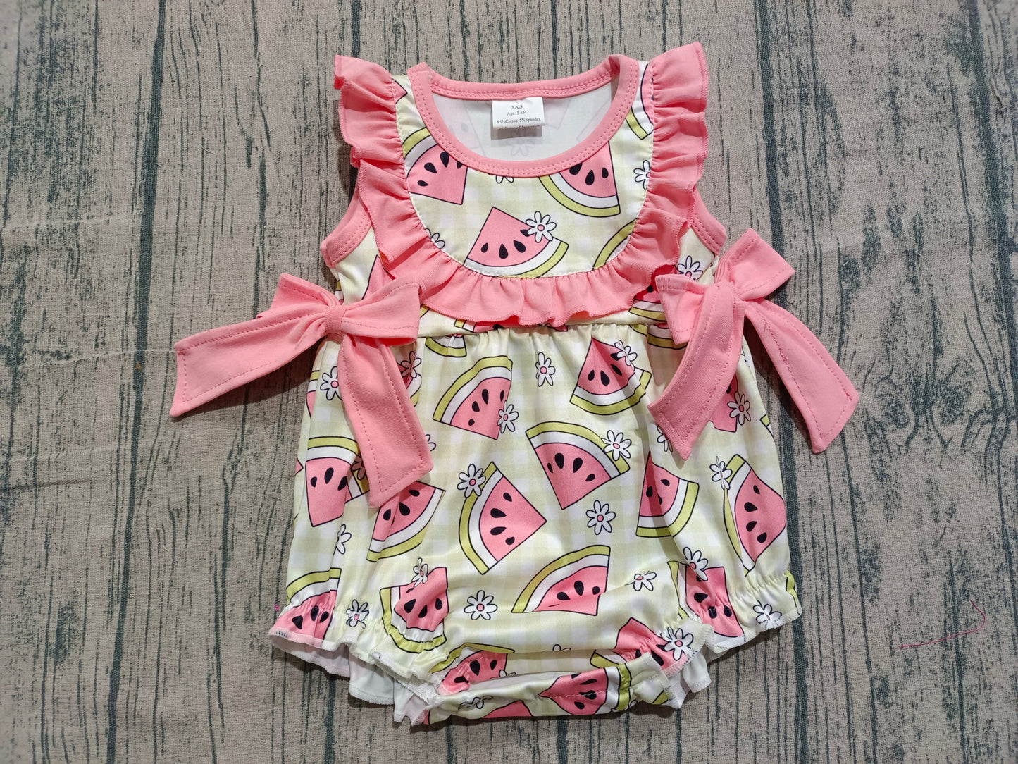Baby Girls Sleeveless Watermelon Flower Bows Bubble Romper RTS