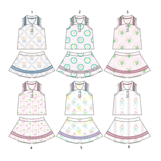 ( Moq 5 Each Style ) Baby Girl Sleeveless Flower Tops Skorts Sibling Set 3.27