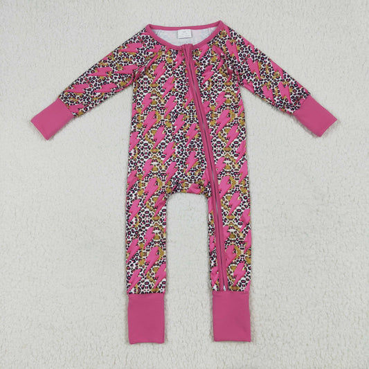 Baby Girl Toddler Long Sleeves Leopard Pink Zipper Romper RTS
