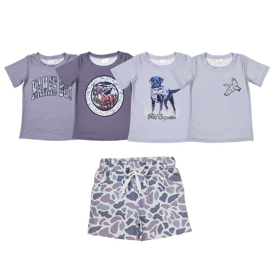 Baby Boy Short Sleeves Dog Duck Deer Shirt Grey Camo Shorts Set Sibling Hunting Clothes RTS