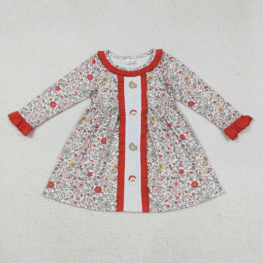 Baby Girl Long Sleeves Floral Embroidery Santa Cakes Christmas Dress RTS
