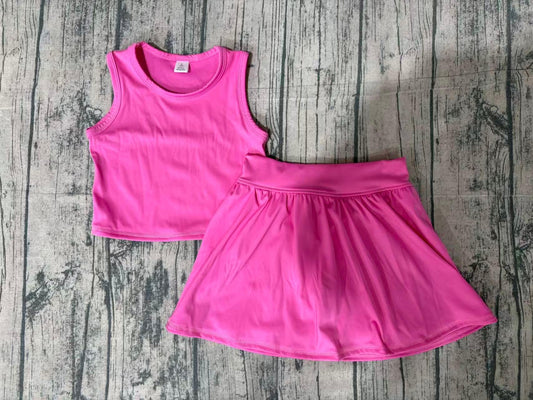 ( No moq ) Preorder Baby Girls Kids Pink Tops Shorts Skirt Shorts Summer Yoga Active Clothes Set