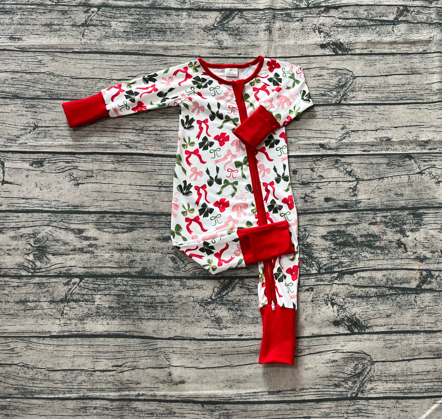 Baby Kids Girl Long Sleeves Red Green Bows Zipper Pants Romper RTS