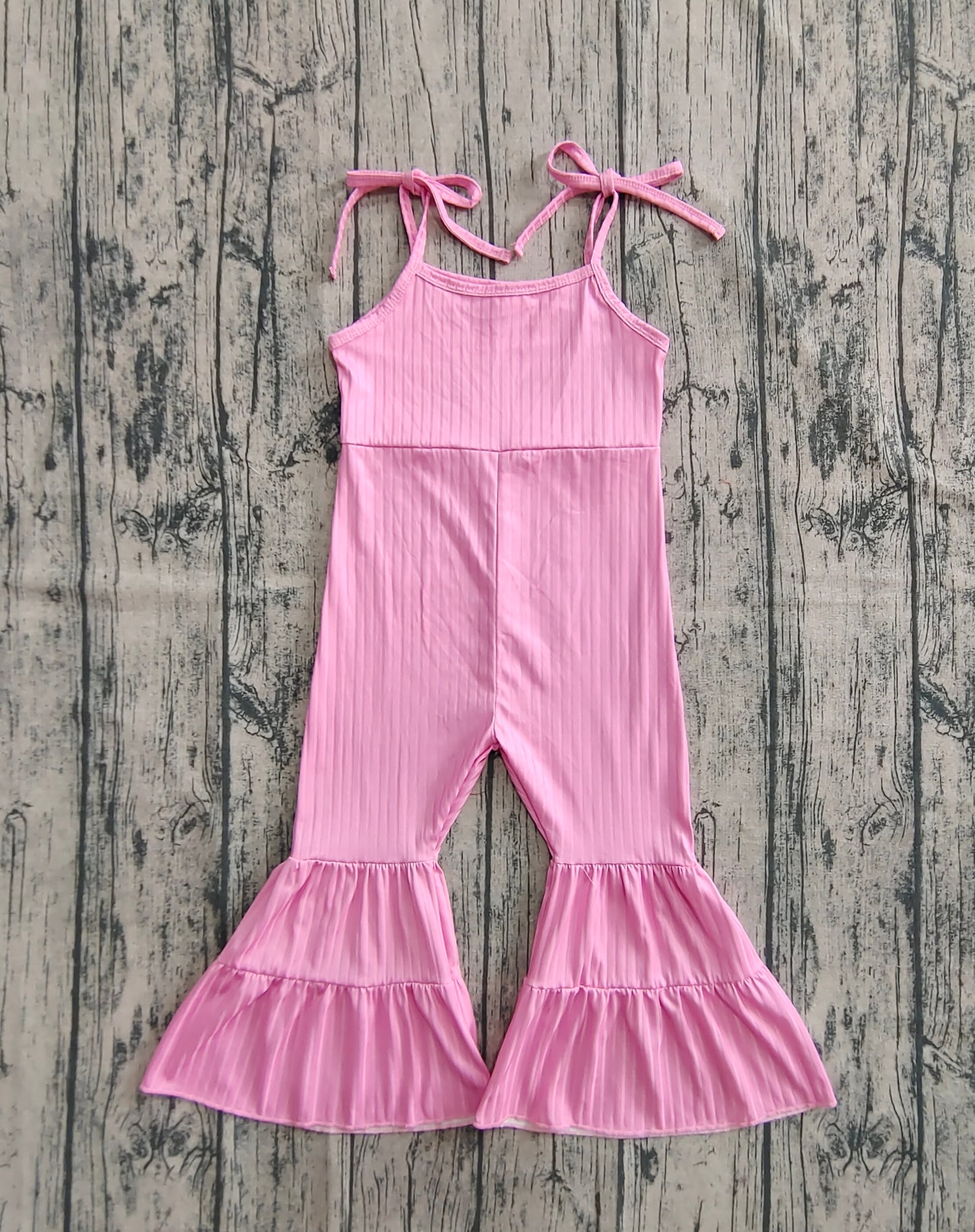 Baby Girl Straps Bell Pants Ribbed Pink Jumpsuit RTS