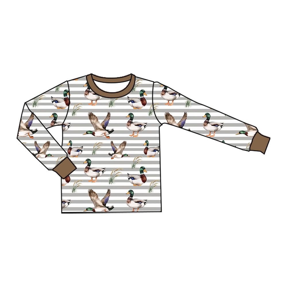( Moq 5 ) Preorder Baby Boys Kids Long Sleeves Ducks Stripes Shirt Pullover Tops