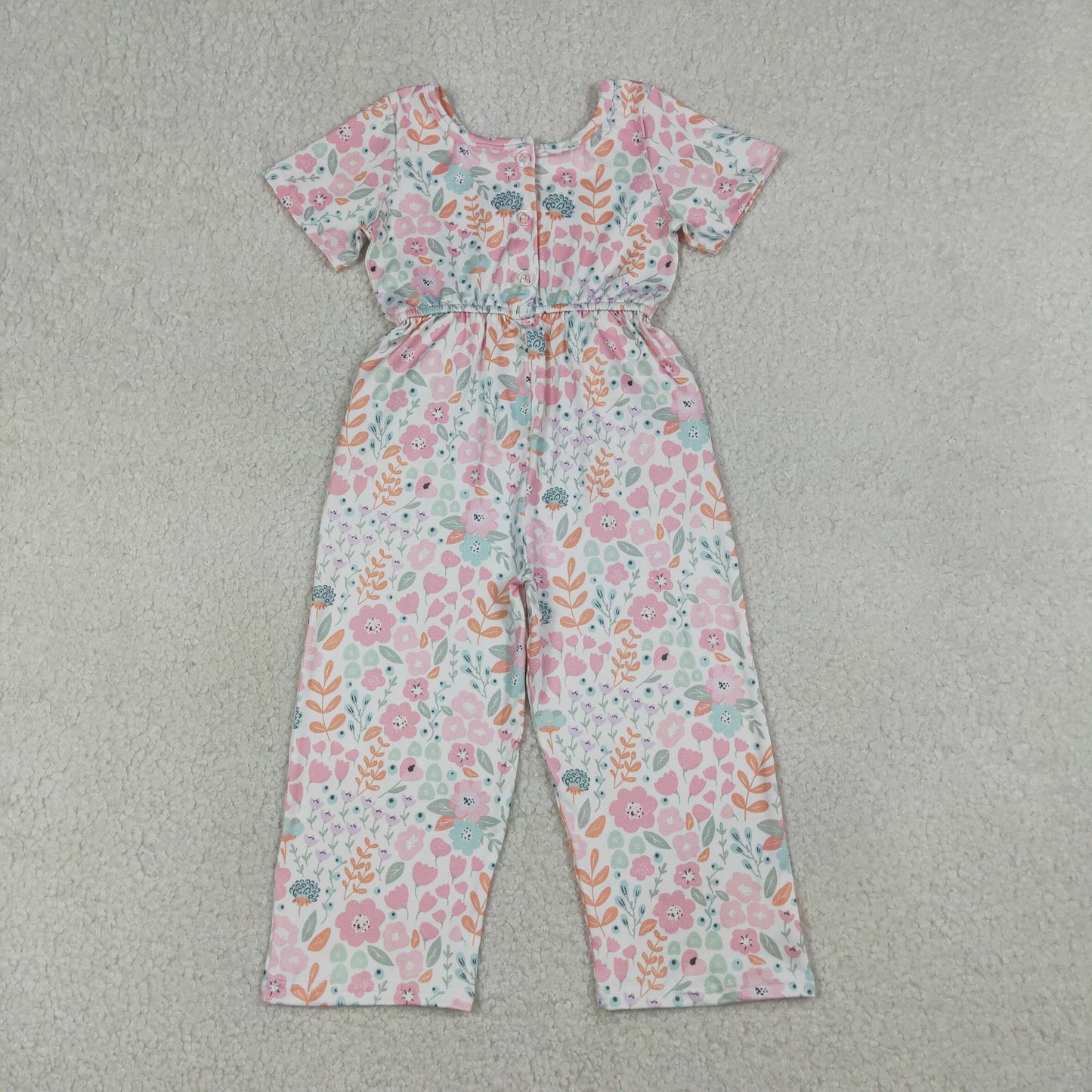 Baby Girls Toddler Short Sleeves Flower Pockets Pants Jumpsuit RTS
