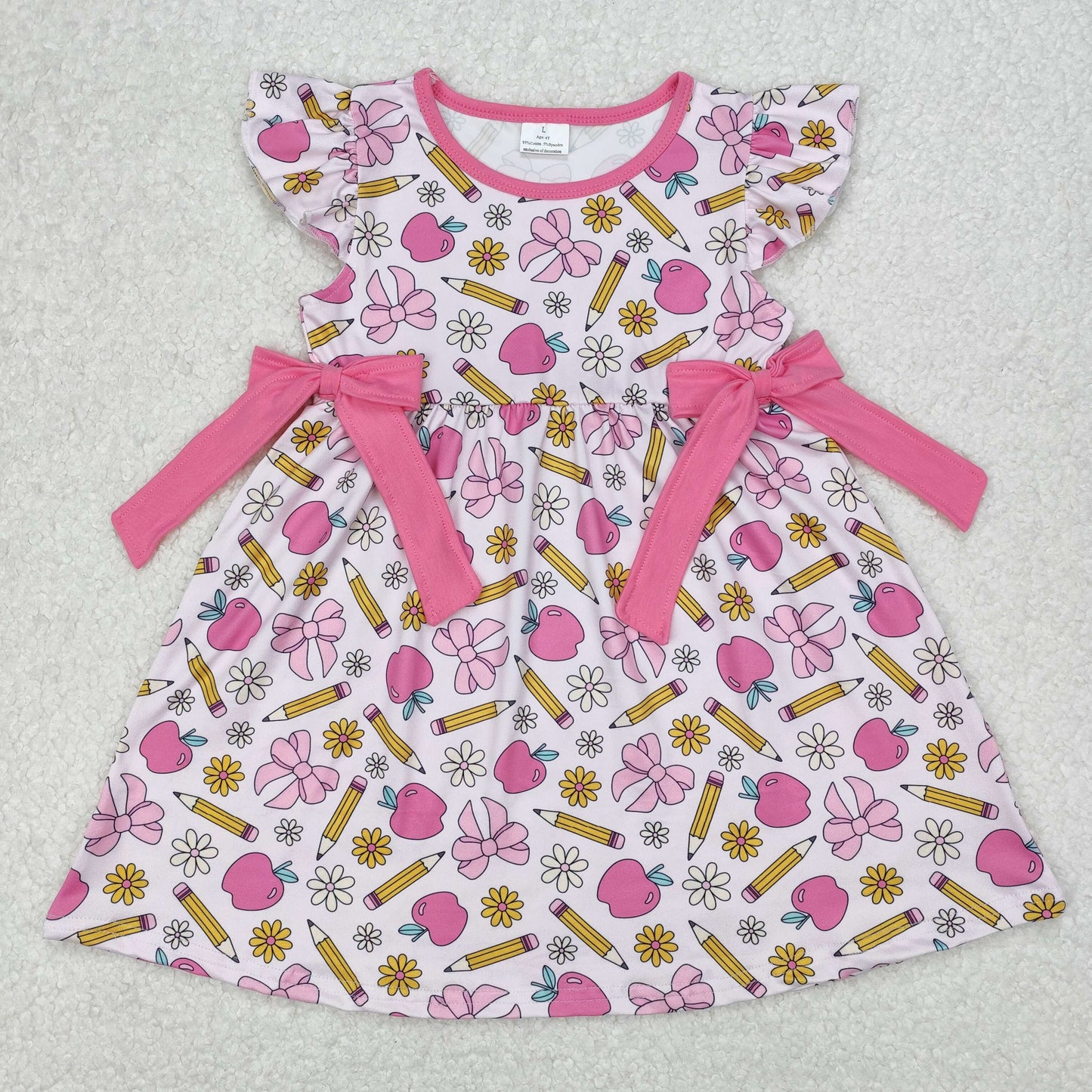 Baby Girl Short Sleeves Back To School Bows Knee Length Dress RTS