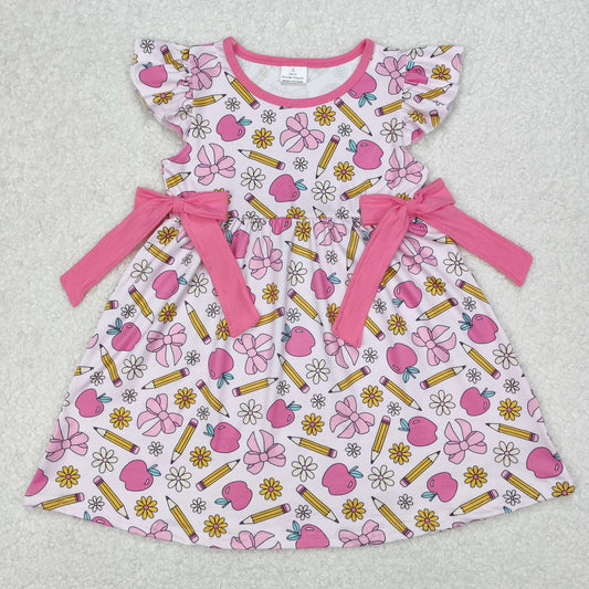 Baby Girl Short Sleeves Back To School Bows Knee Length Dress RTS