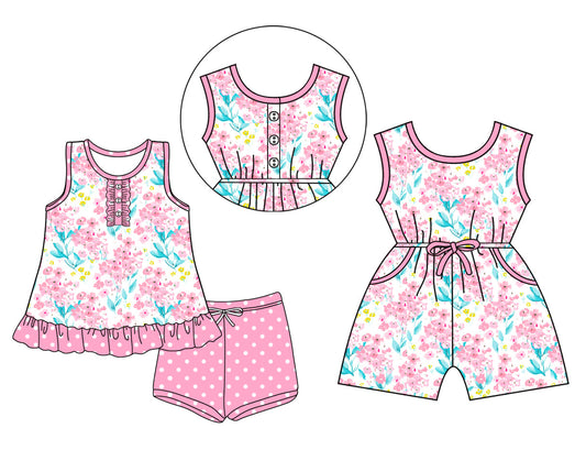 Baby Girl Sleeveless Flower Pink Buttons Sibling Jumpsuit Set ( Moq 5 Each Style ) 3.15
