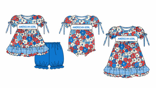 Baby Girl July 4th Flower Sibling Romper Dress Clothes Set ( Moq 5 Each Design )11.25