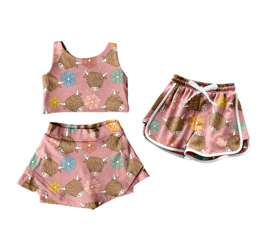 ( Moq 5 Each Style ) Baby Girl Western Cow Flower Sibling Summer Set Shorts 4.21
