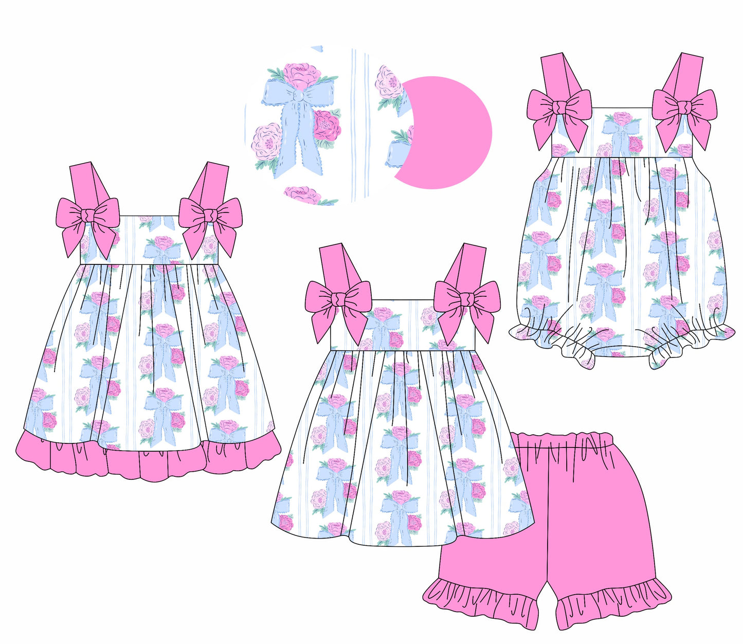 Baby Girl Straps Bows Flower Sibling Romper Dress Set ( Moq 5 Each Style ) 1.17