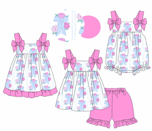 Baby Girl Straps Bows Flower Sibling Romper Dress Set ( Moq 5 Each Style ) 1.17