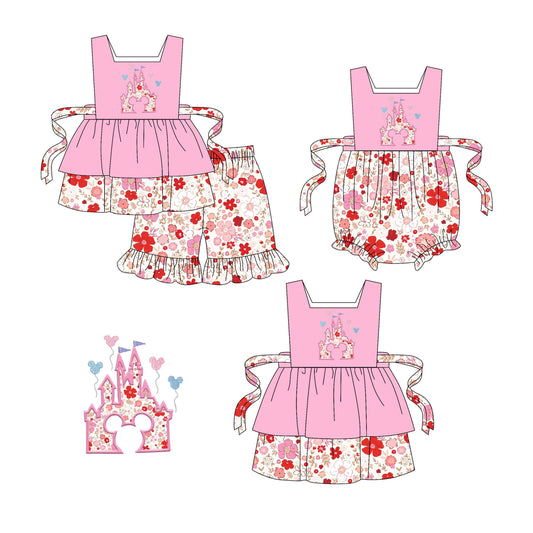Baby Girl Floral Castle Hearts Pink Sibling Romper Dress Set ( Moq 5 Each Style ) 1.21