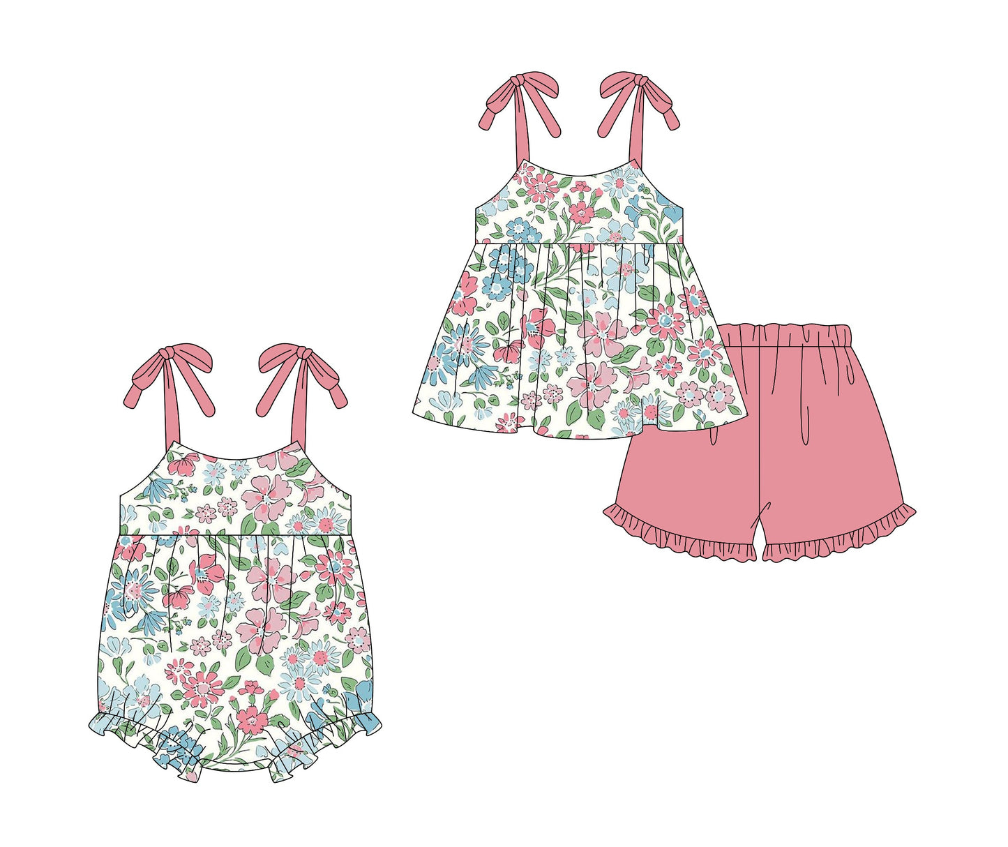 Baby Girl Straps Flower Sibling Romper Set ( Moq 5 Each Style ) 2.14