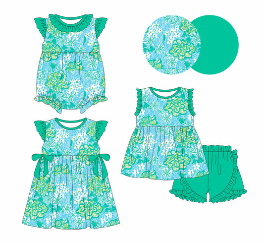 Baby Girl Green Bows Flower Sibling Romper Dress Set ( Moq 5 Each Style ) 2.17
