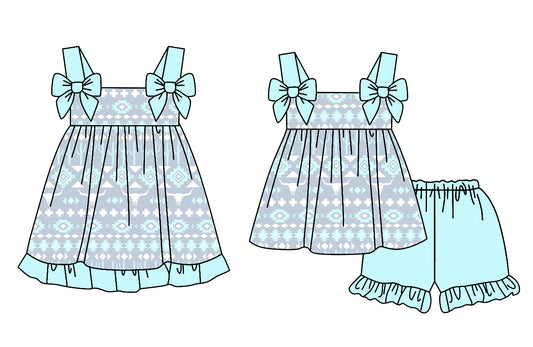 Baby Girl Straps Bows Western Aztec Sibling Dress Set ( Moq 5 Each Style ) 3.21