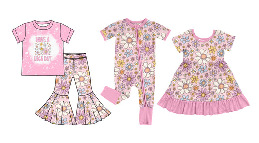 Baby Girl Flower Sibling Pink Dress Romper Set ( Moq 5 Each Style ) 1.4