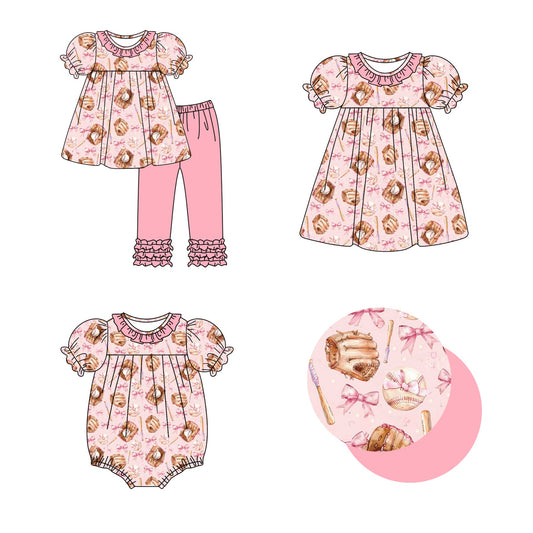 Baby Girl Short Sleeves Baseball Bows Sibling Romper Dress Set ( Moq 5 Each Design ) 12.6