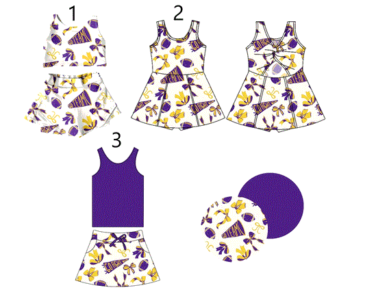 Baby Girl Cheer Football Bows Purple Sibling Dress Set ( Moq 5 Each Style ) 1.16