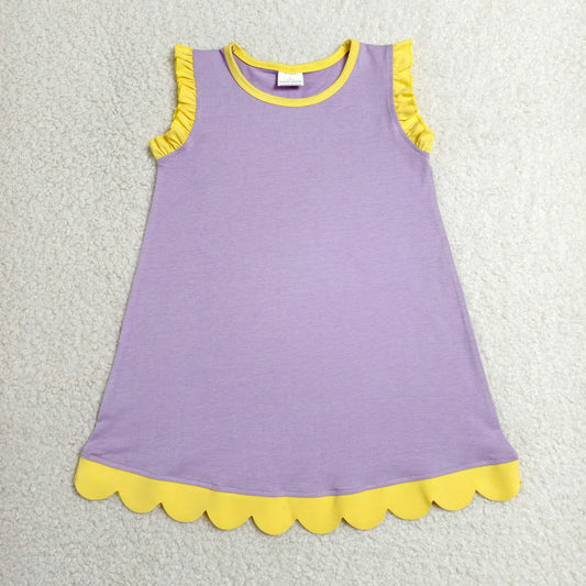 Baby Girls Kids Sleeveless Yellow Scallop Knee Length Lavender Dress Clothes RTS