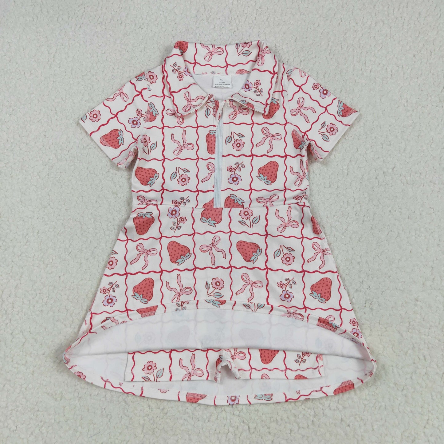 Baby Girl Strawberry Flower Bows Zipper Yoga Active Skort Dress RTS